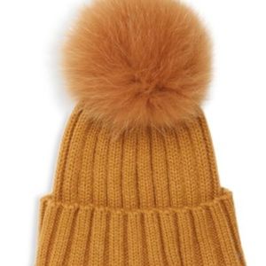 Adrienne Landau Dyed Fox Fur Pom Pom Ribbed Beanie